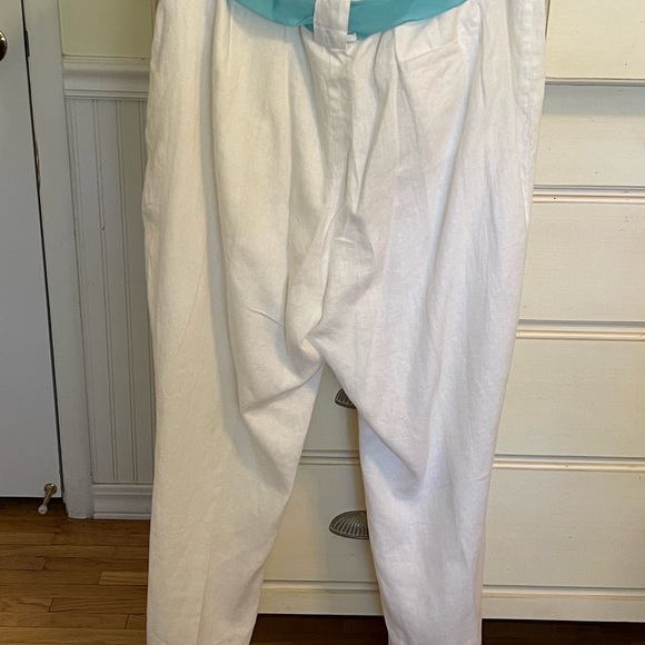 Inc. Int. Concepts White Linen Pants with Aqua Chiffon Belt with Pockets 18W - Picture 2 of 6